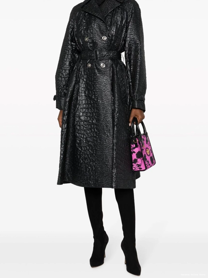 Cheap Women trench embossed-crocodile Versace laminated coat 0326